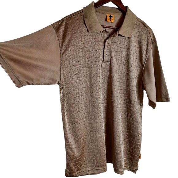 Saybury Textured Gold Croc Men's Polo Shirt L | Rayon Shine Dressy Golf Vibes - Picture 3 of 9